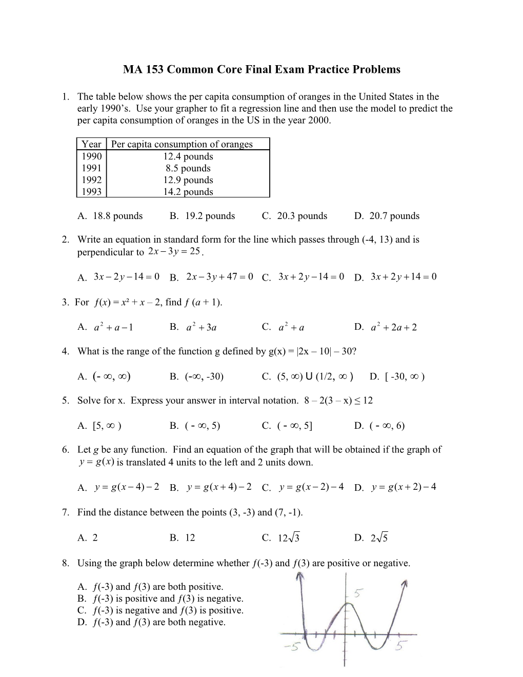 MA 153 Common Core Final Exam Practice Problems