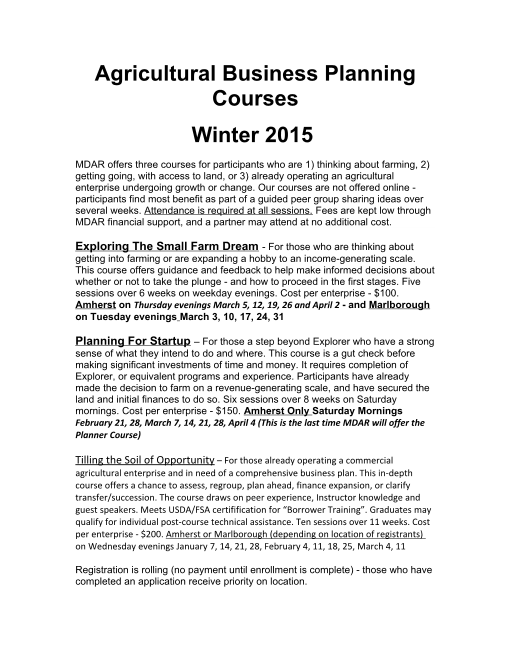 Agricultural Business Planning Courses