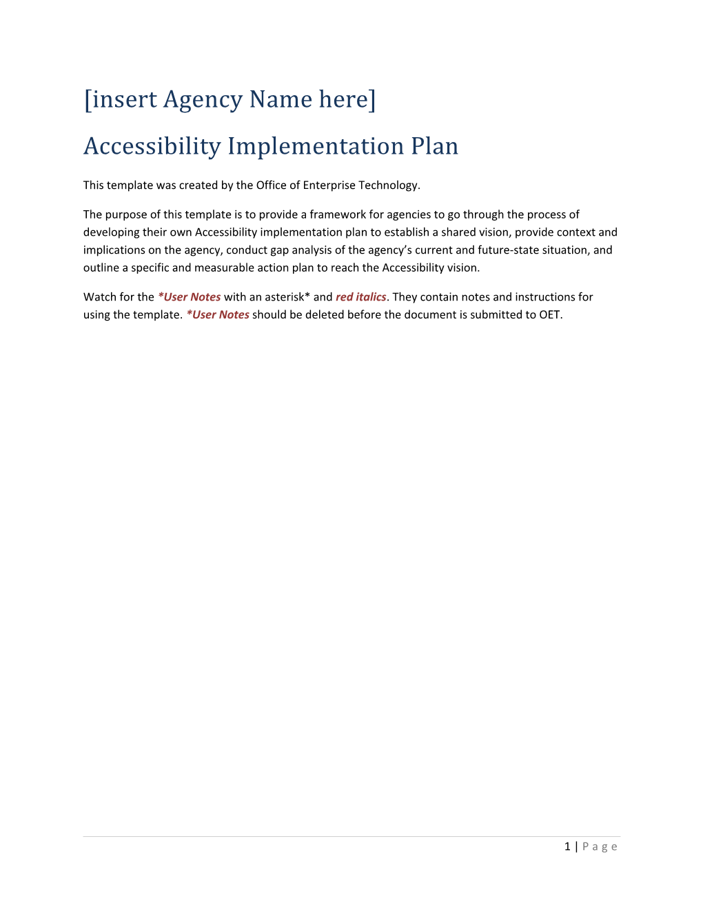 Accessibility Implementation Plan Template (Appendix 3)