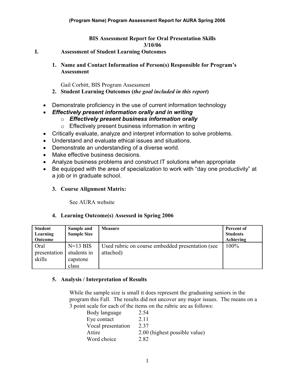 ECT Program Assessment Report: 2003-04