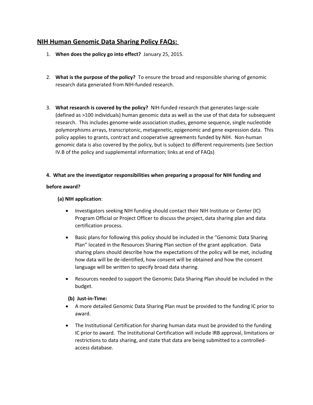 NIH Human Genomic Data Sharing Policy Faqs