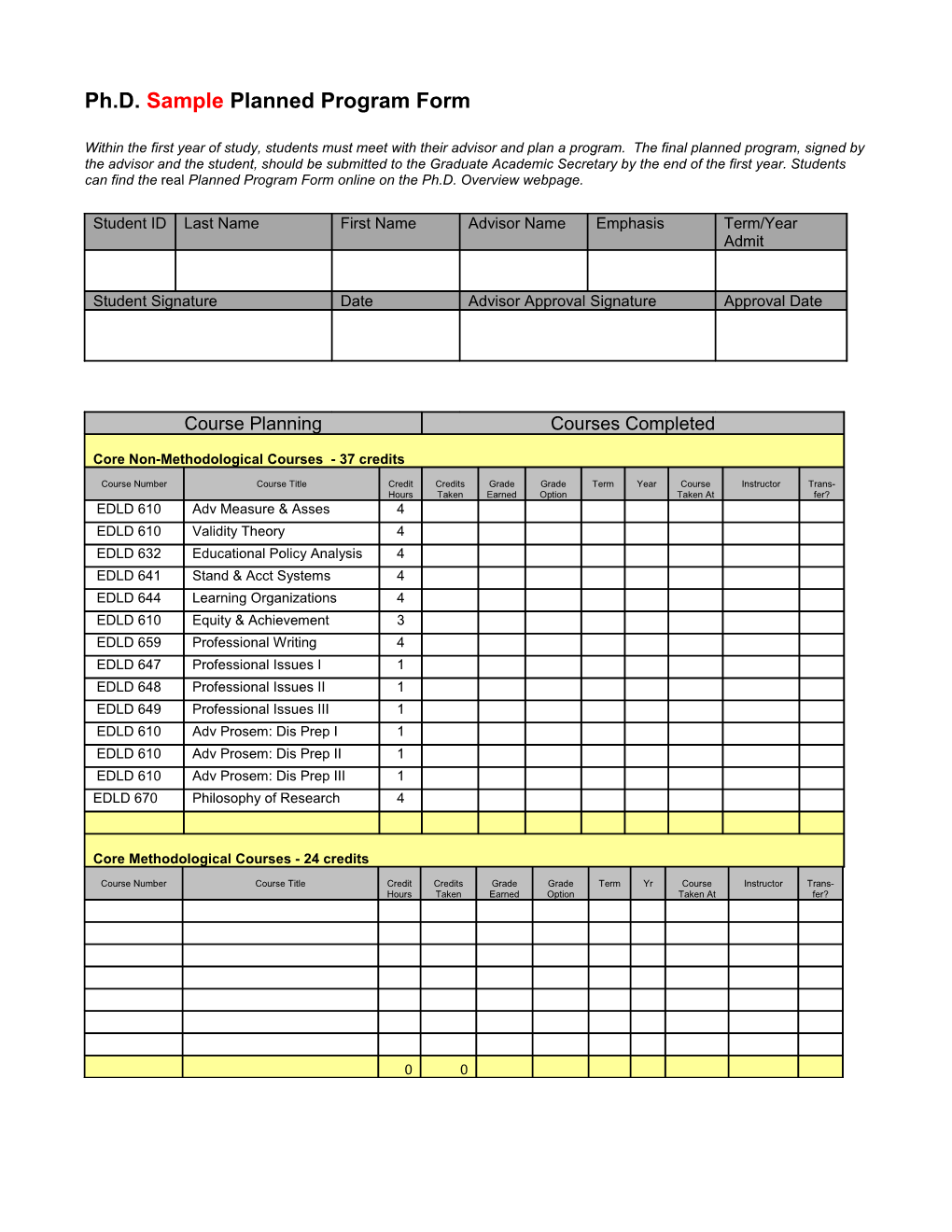 Ph.D. Sample Planned Program Form