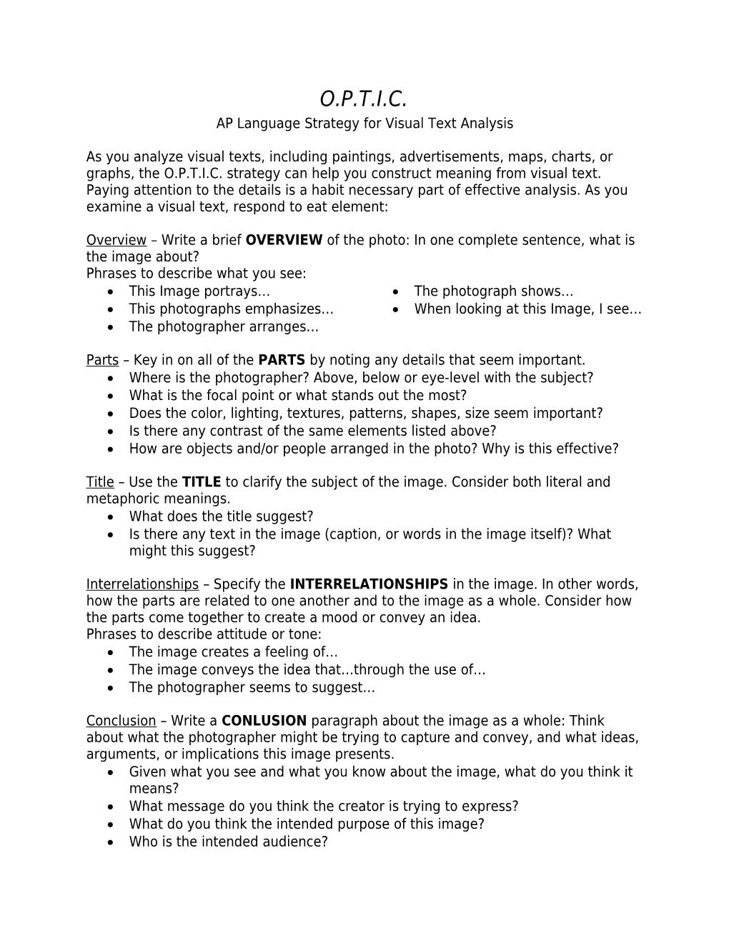 AP Language Strategy for Visual Text Analysis