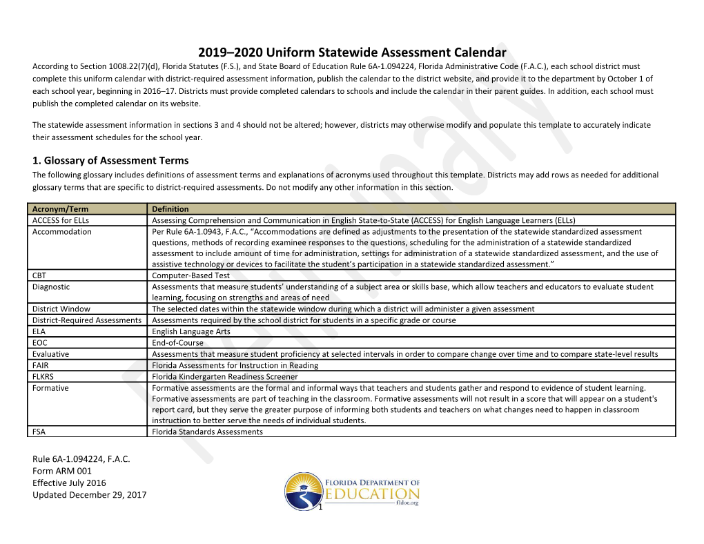 2019 2020 Uniform Statewide Assessment Calendar