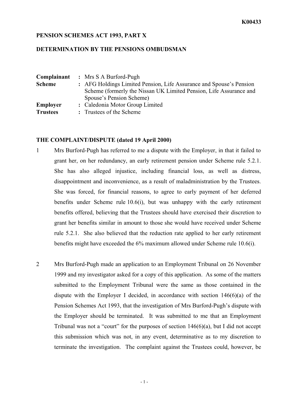 Pension Schemes Act 1993, Part X s43