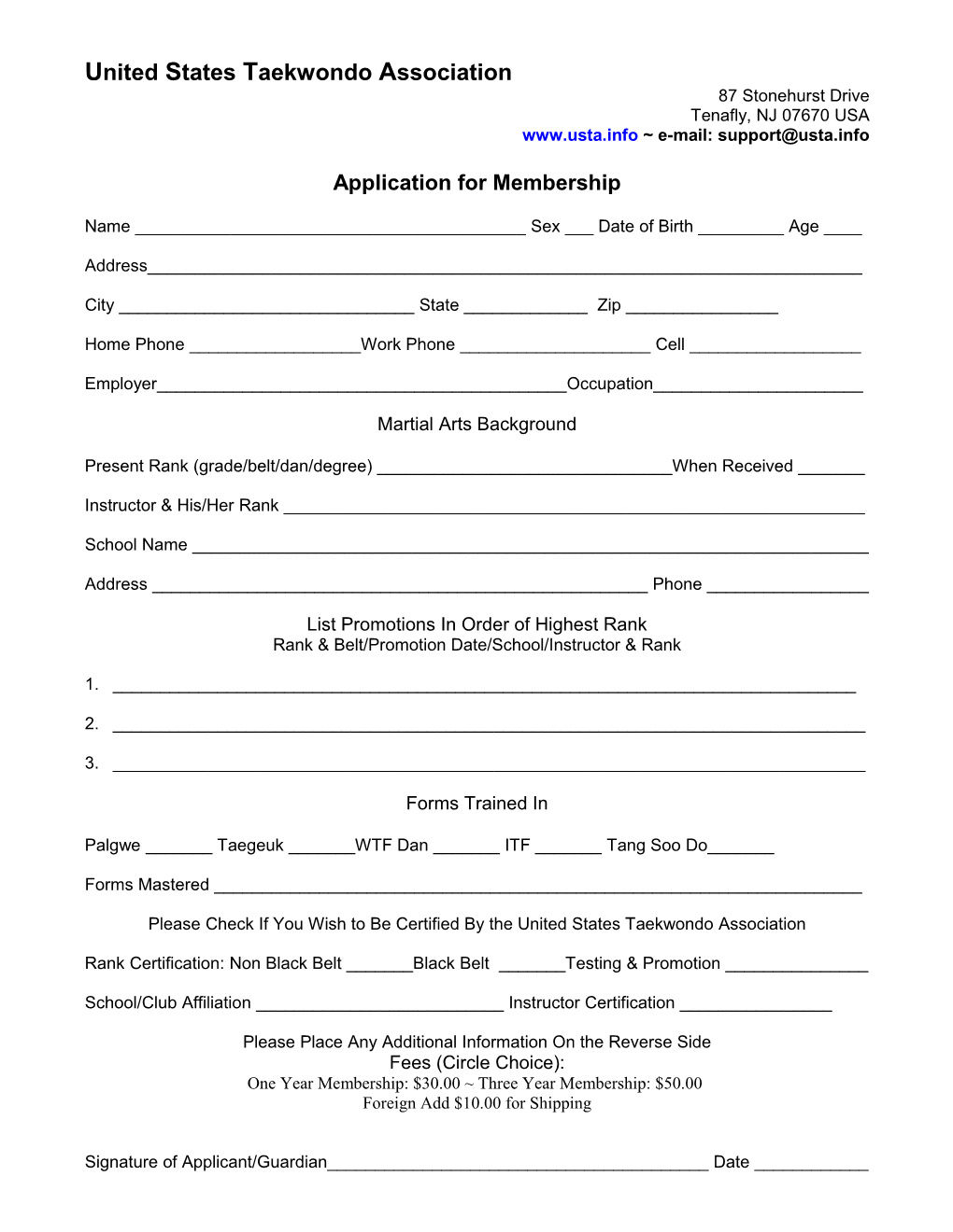 Application for General Membership