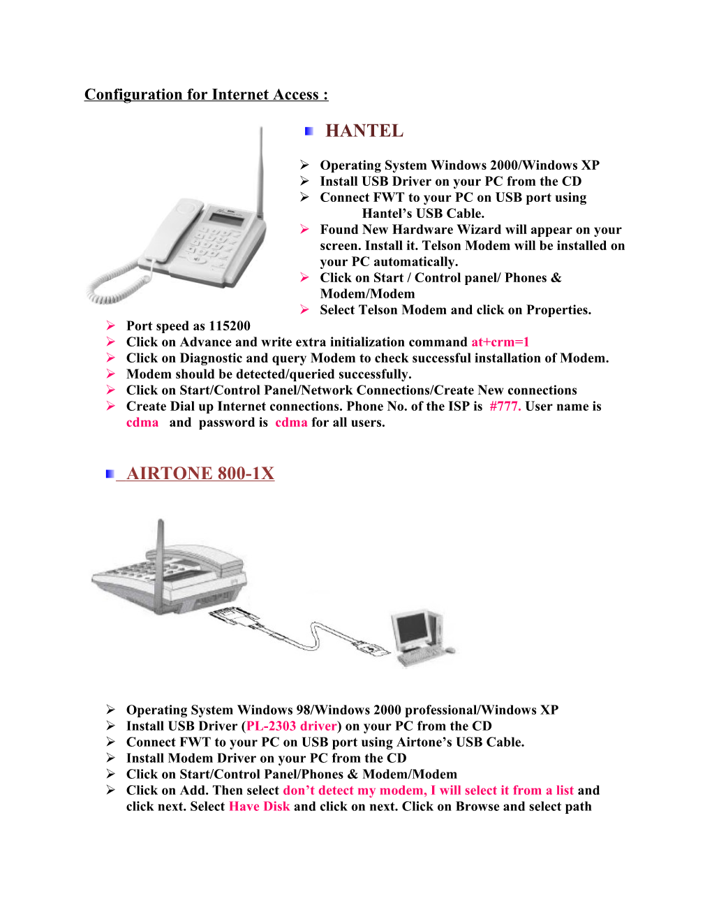 Configuration for Internet Access