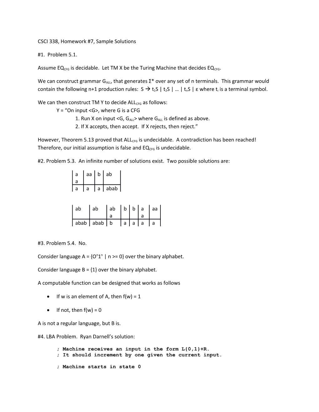 CSCI 338, Homework #7, Sample Solutions