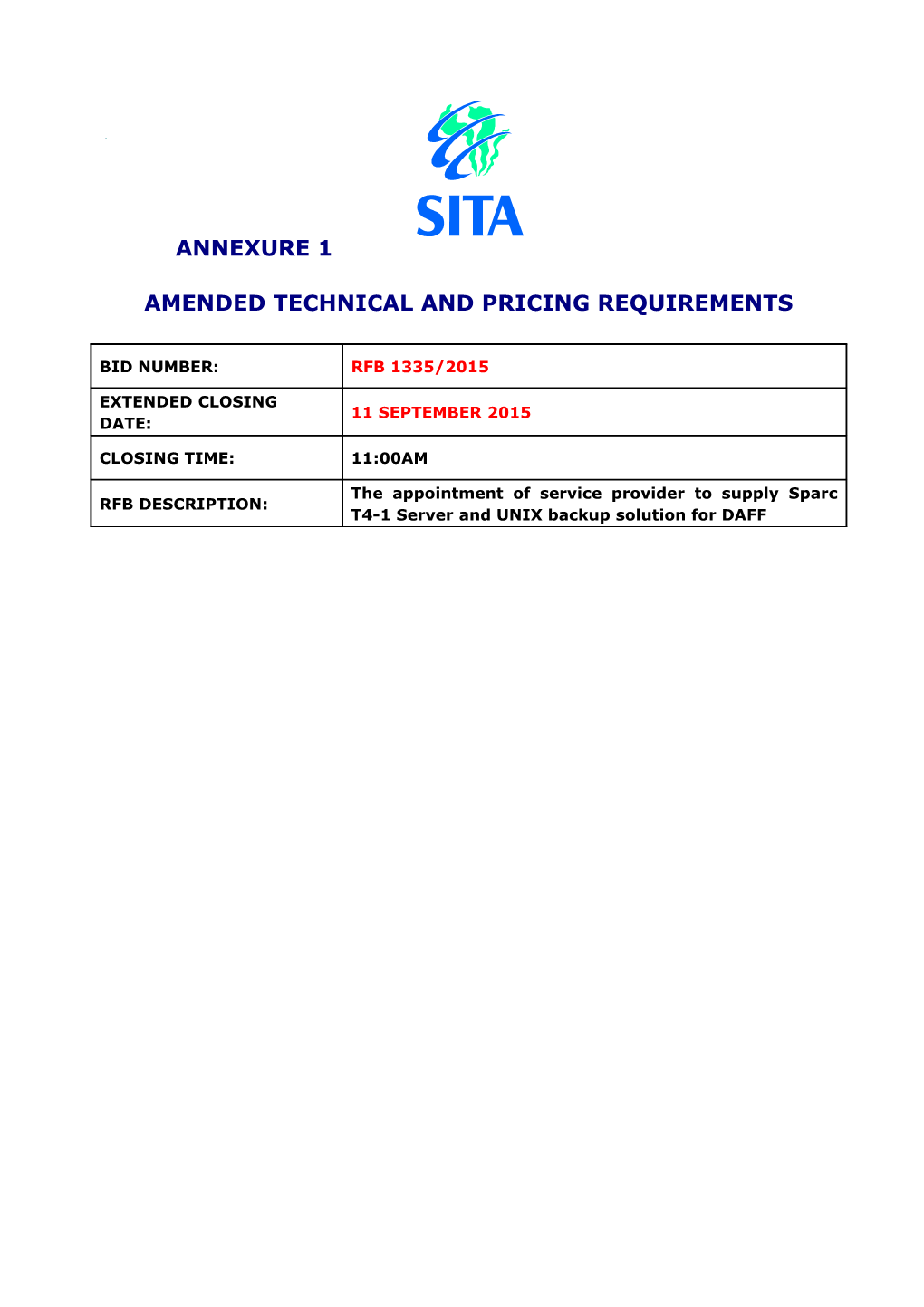 Amended Technical and Pricing Requirements