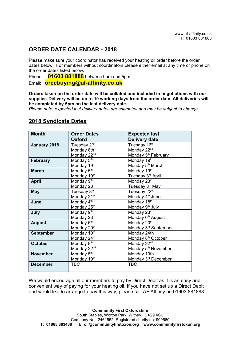 Order Date Calendar - 2018