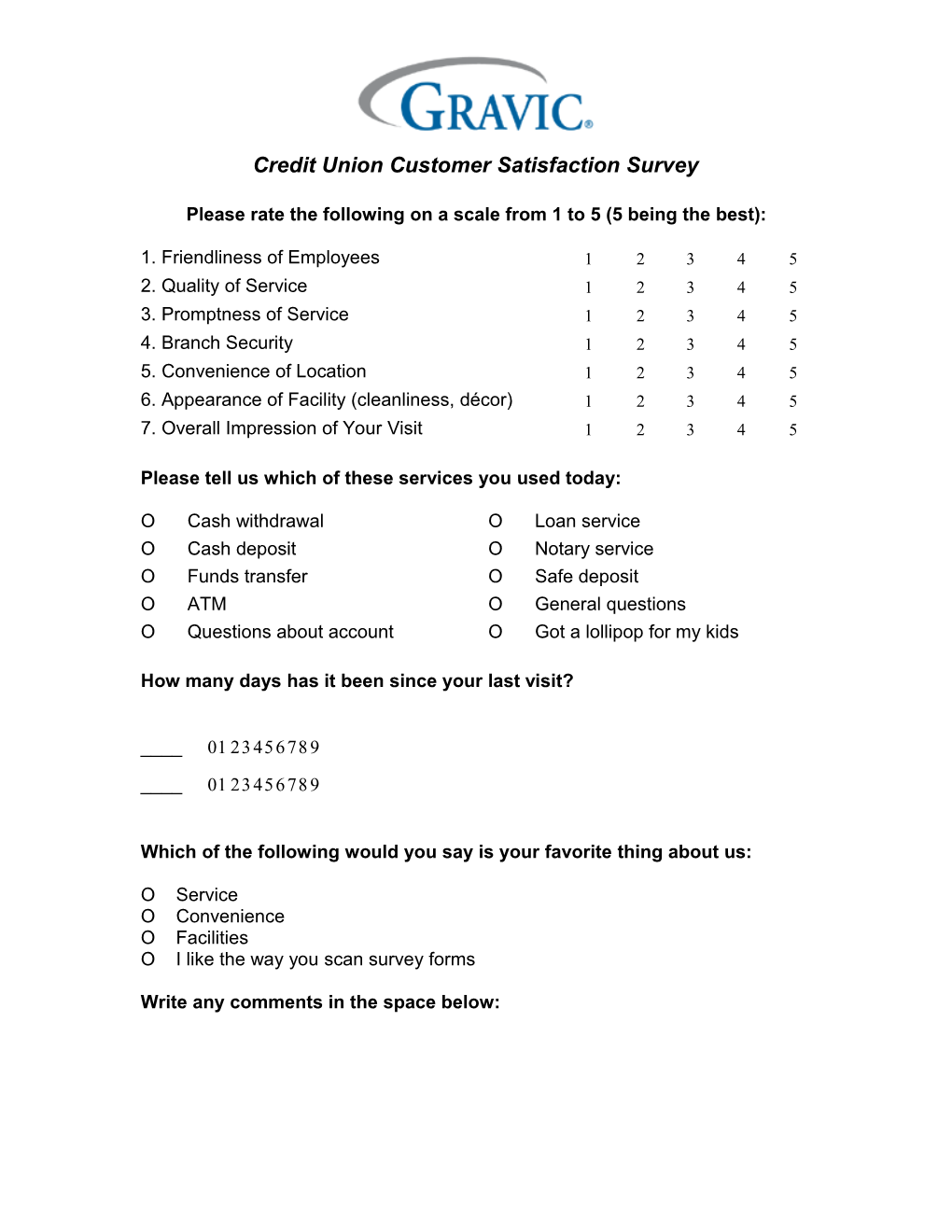 Credit Union Customer Satisfaction Survey