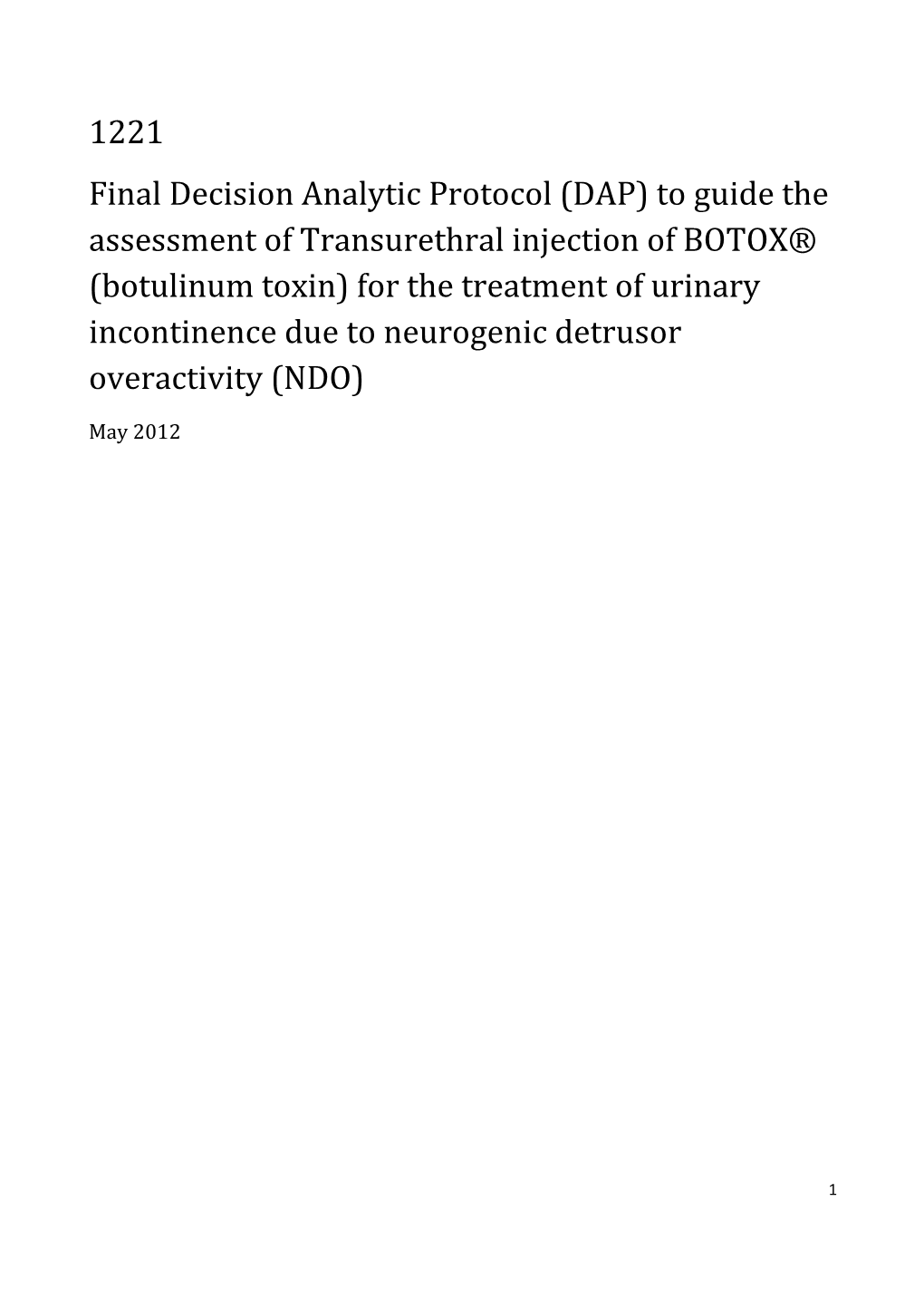 Draft Protocol to Guide the Assessment of Name of Intervention