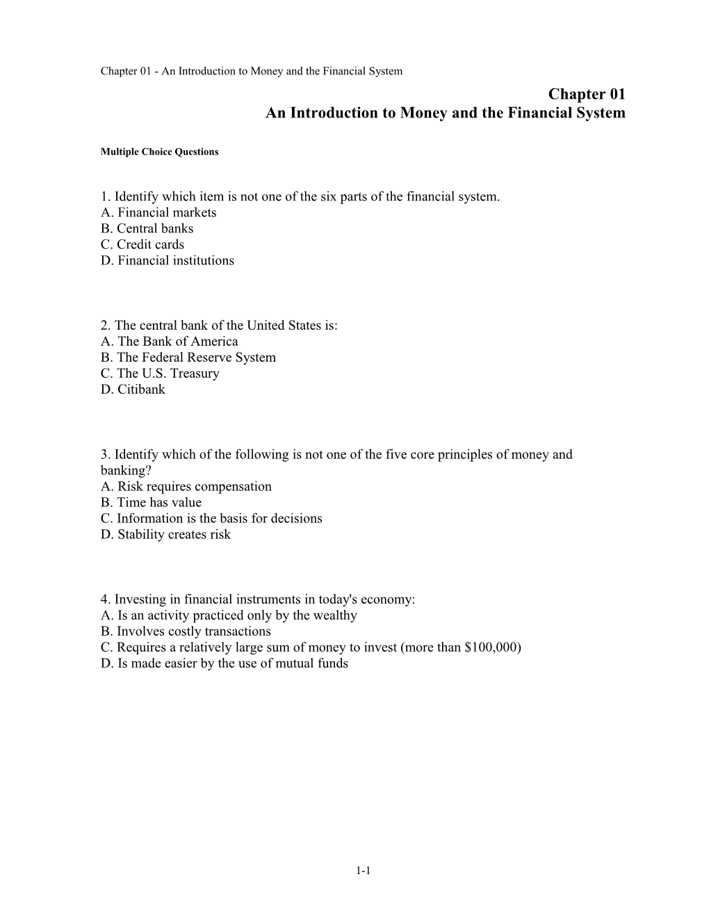 Chapter 01 an Introduction to Money and the Financial System