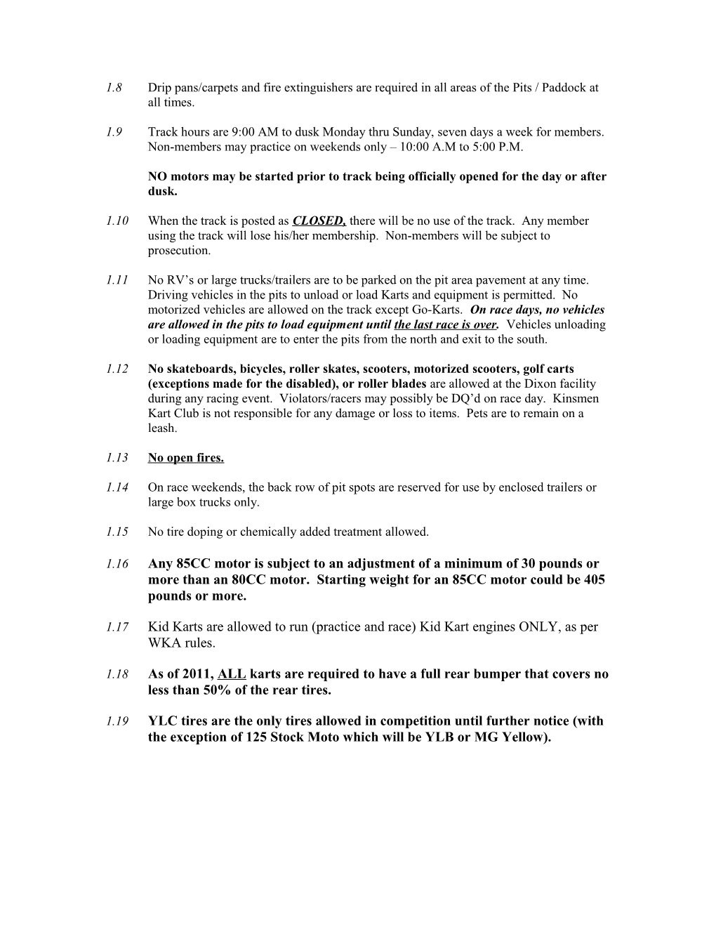 2006 Kinsmen Kart Club Supplemental Rules Revised 12-11-2005