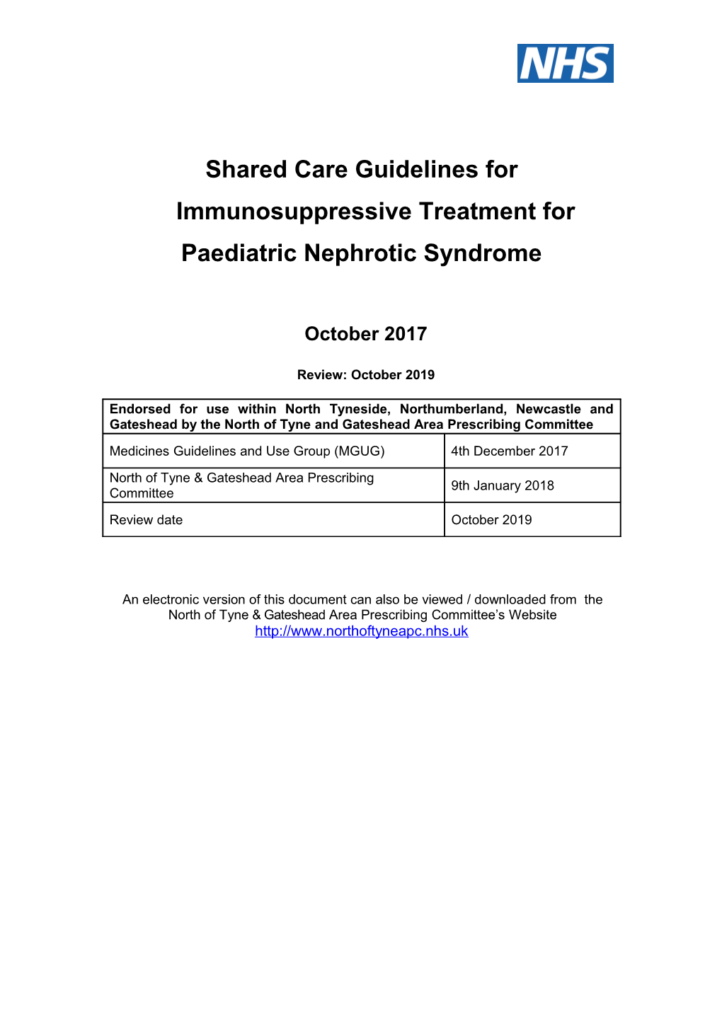 Shared Care Guidelines for Immunosuppressive Treatment For
