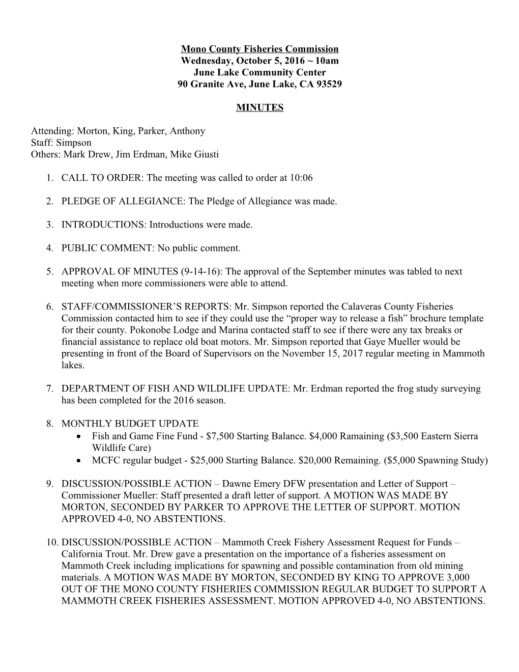 Mono County Fisheries Commission s1