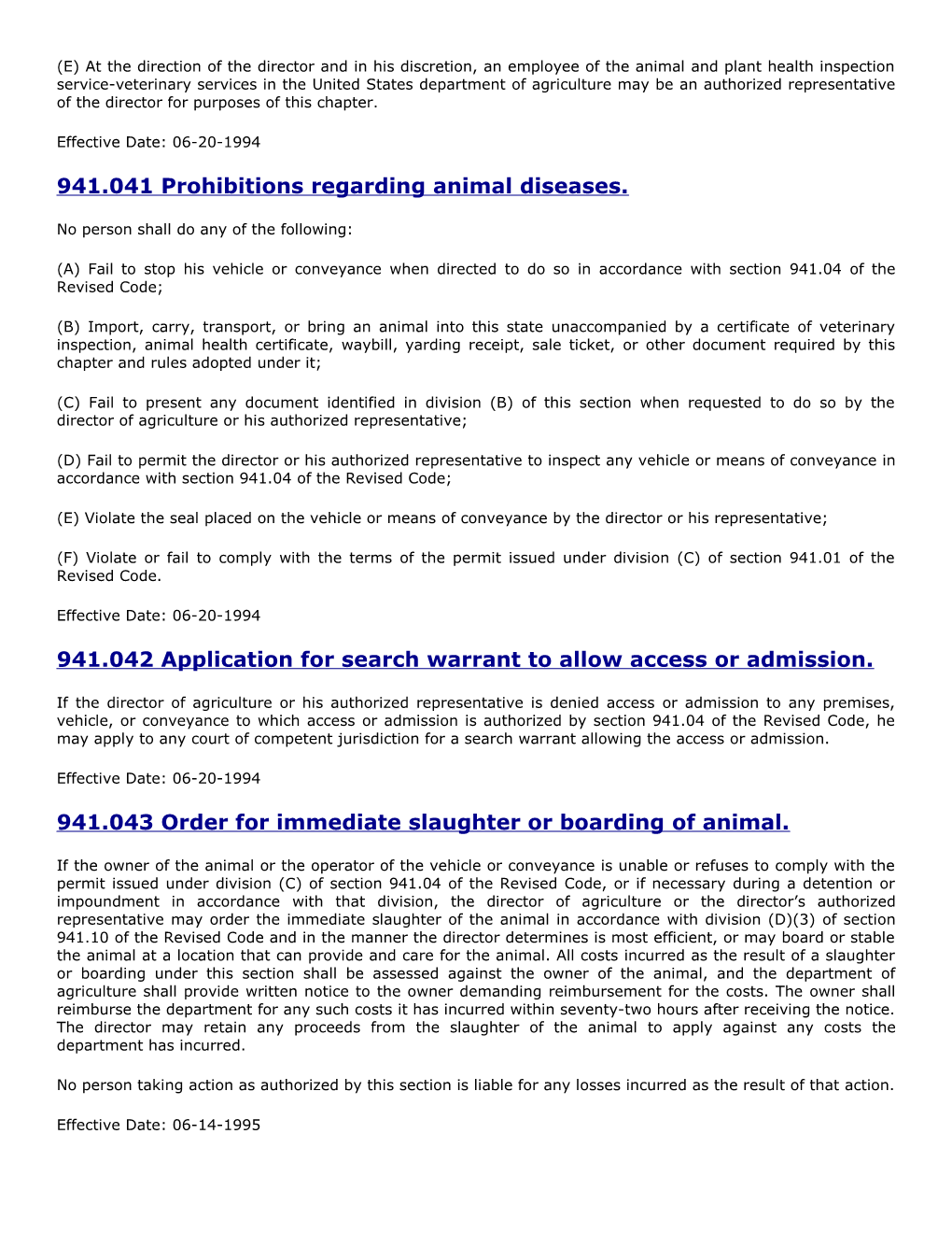 Appendix K___Ohio Revised Code 941 - ANIMAL DISEASES