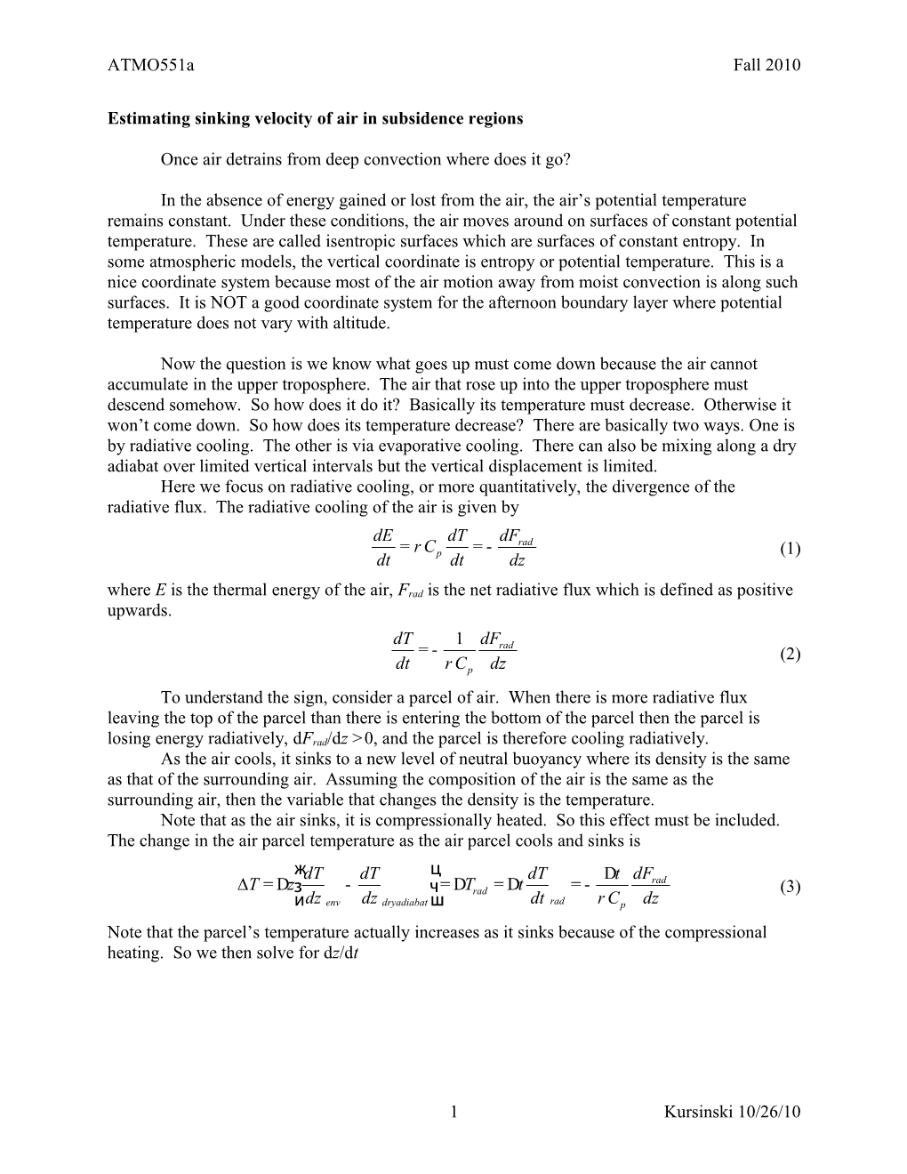 Estimating Sinking Velocity in Subsidence Regions