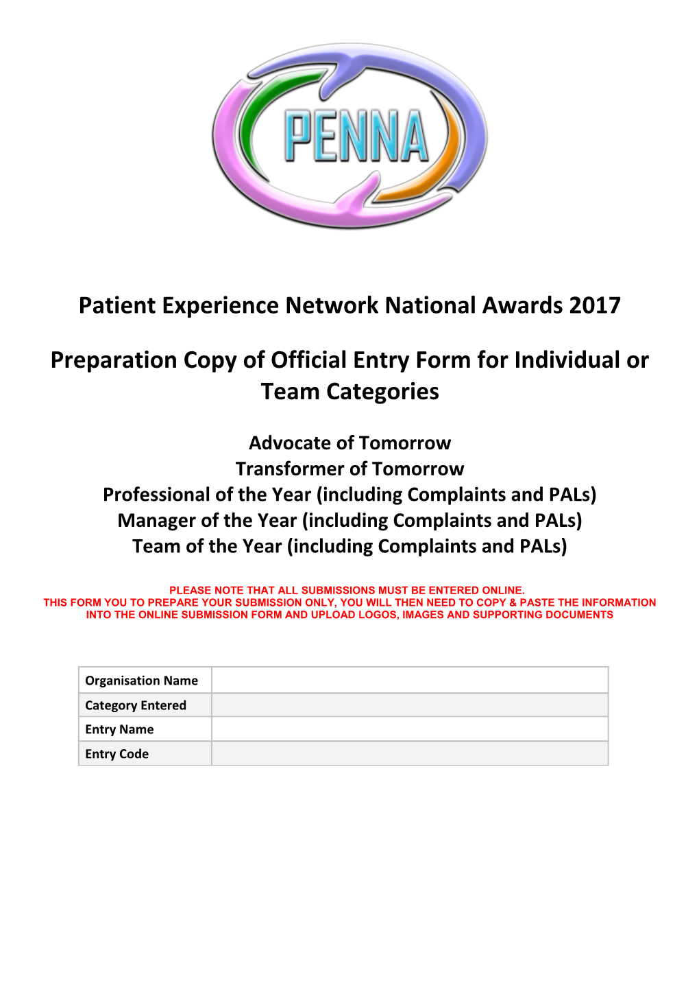 Patient Experience Network National Awards 2017