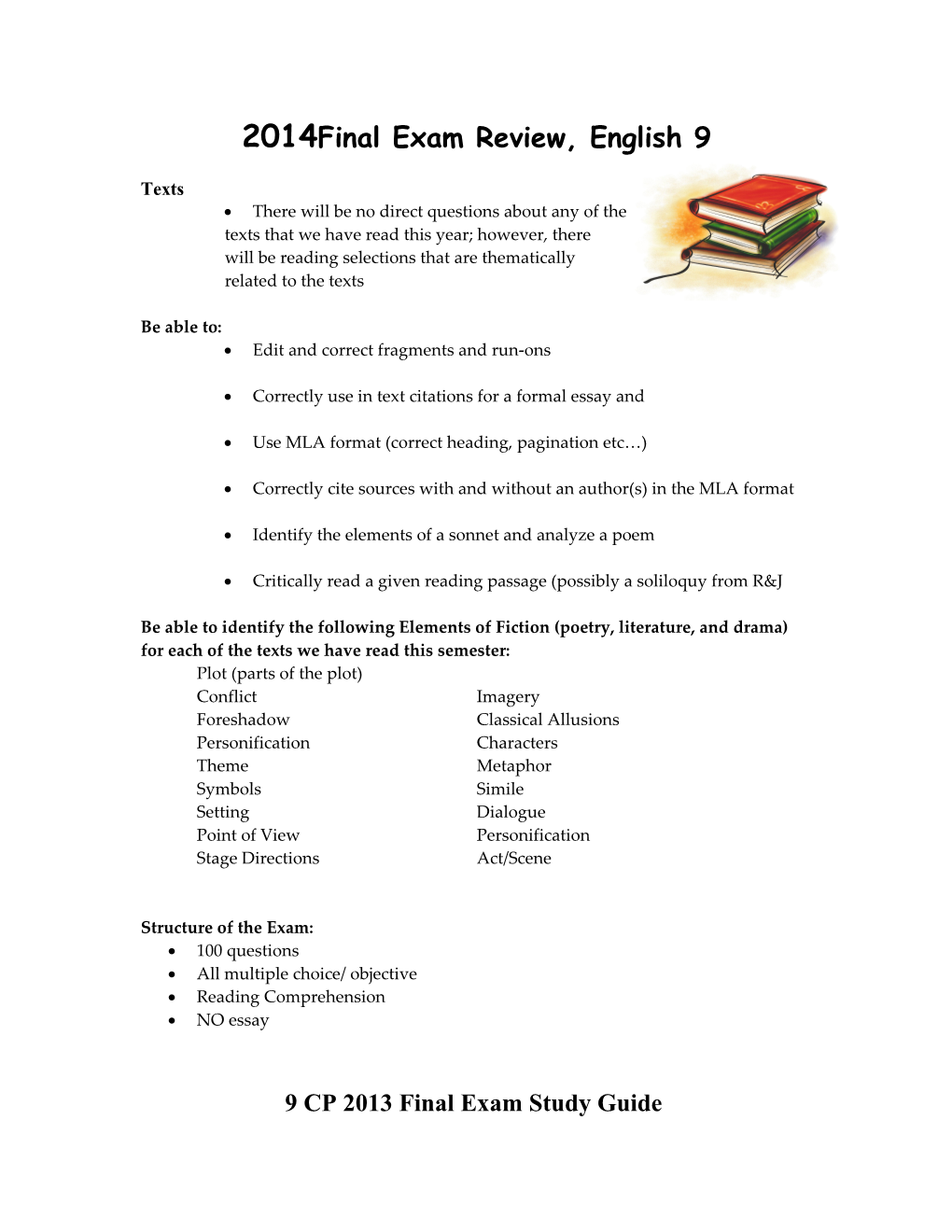 2012Final Exam Review, English 9