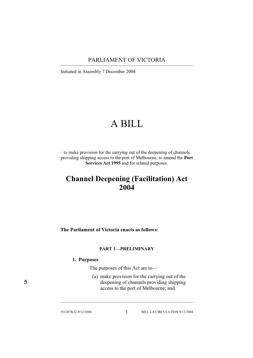 Channel Deepening (Facilitation) Act 2004