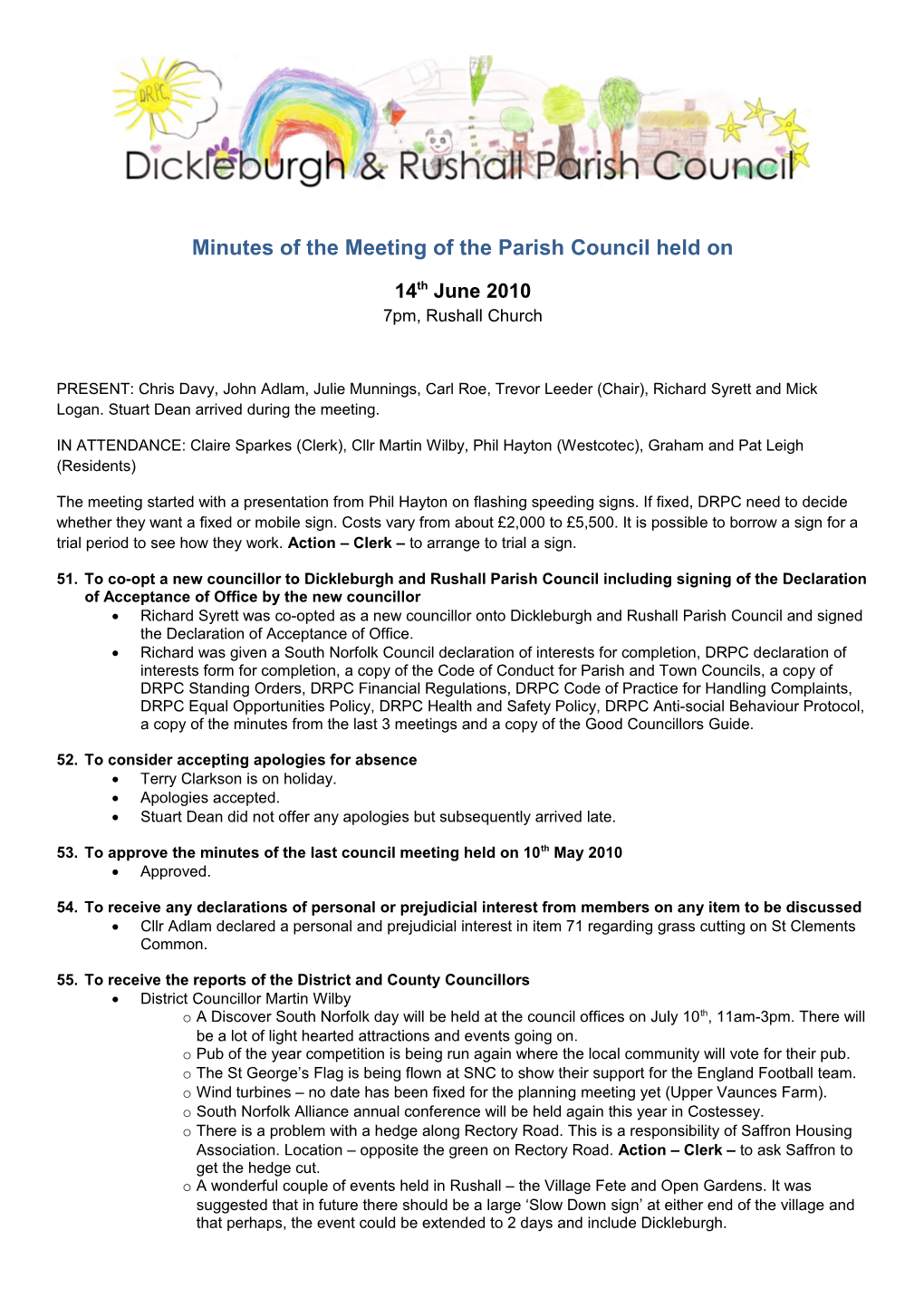 Minutes of the Meeting of the Parish Council Held On s1
