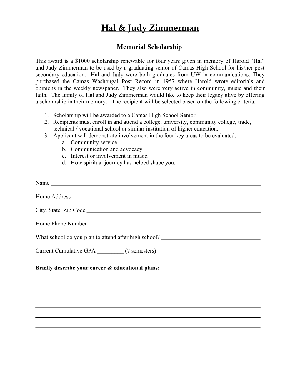 Primelan Properties Scholarship Application