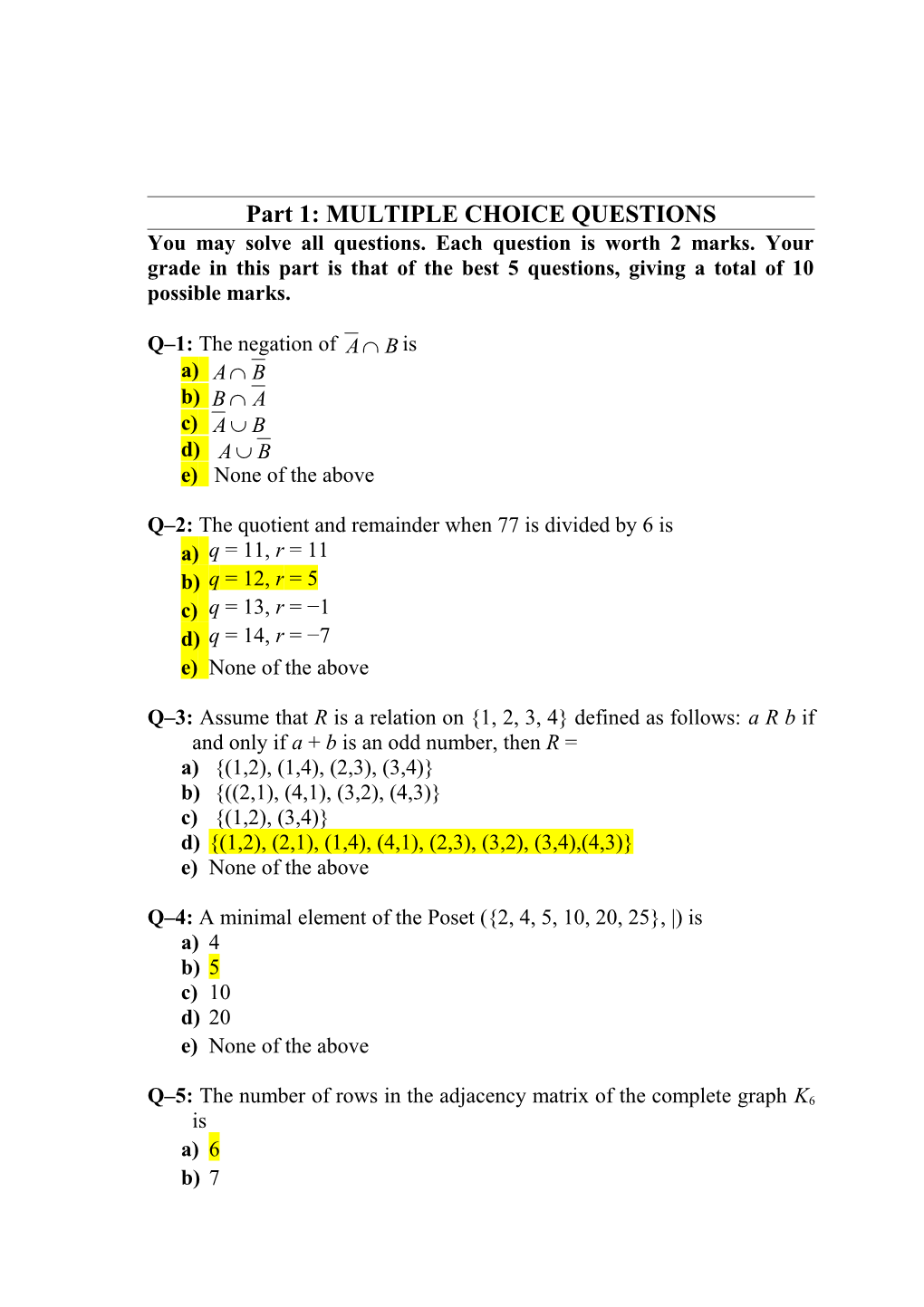 Declaration of No Repetition of Previous Exam Questions
