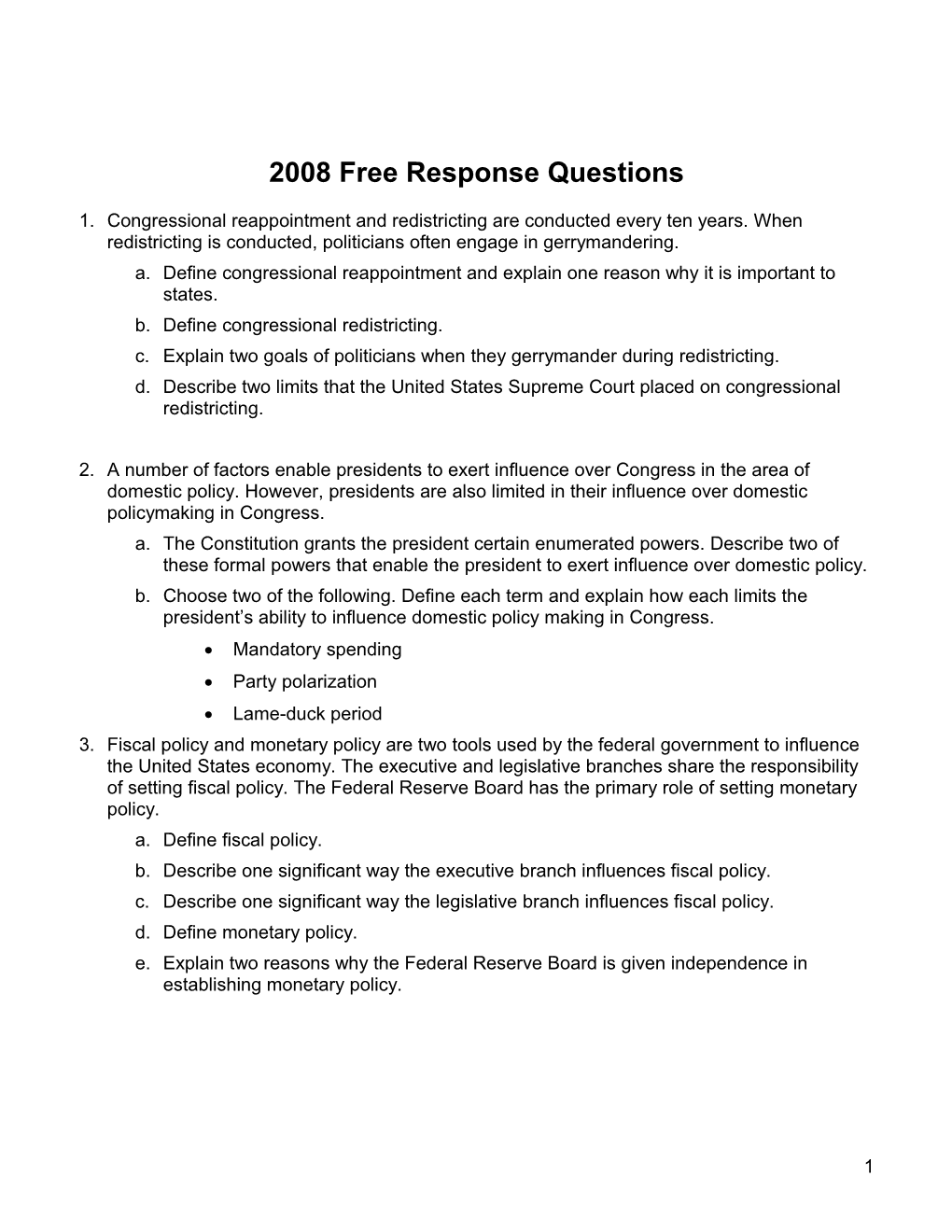 2000 Free Response Questions