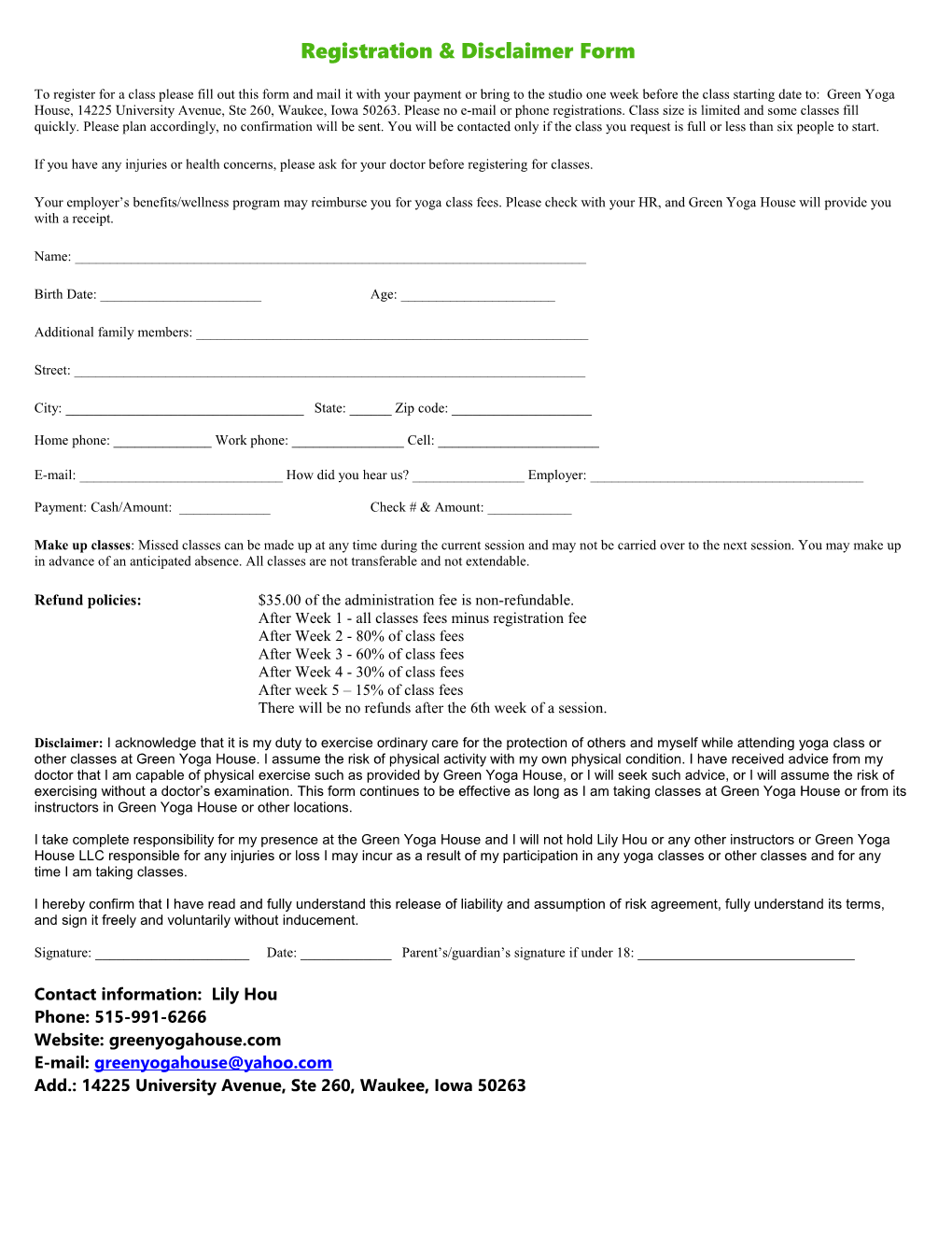 Registration & Disclaimer Form
