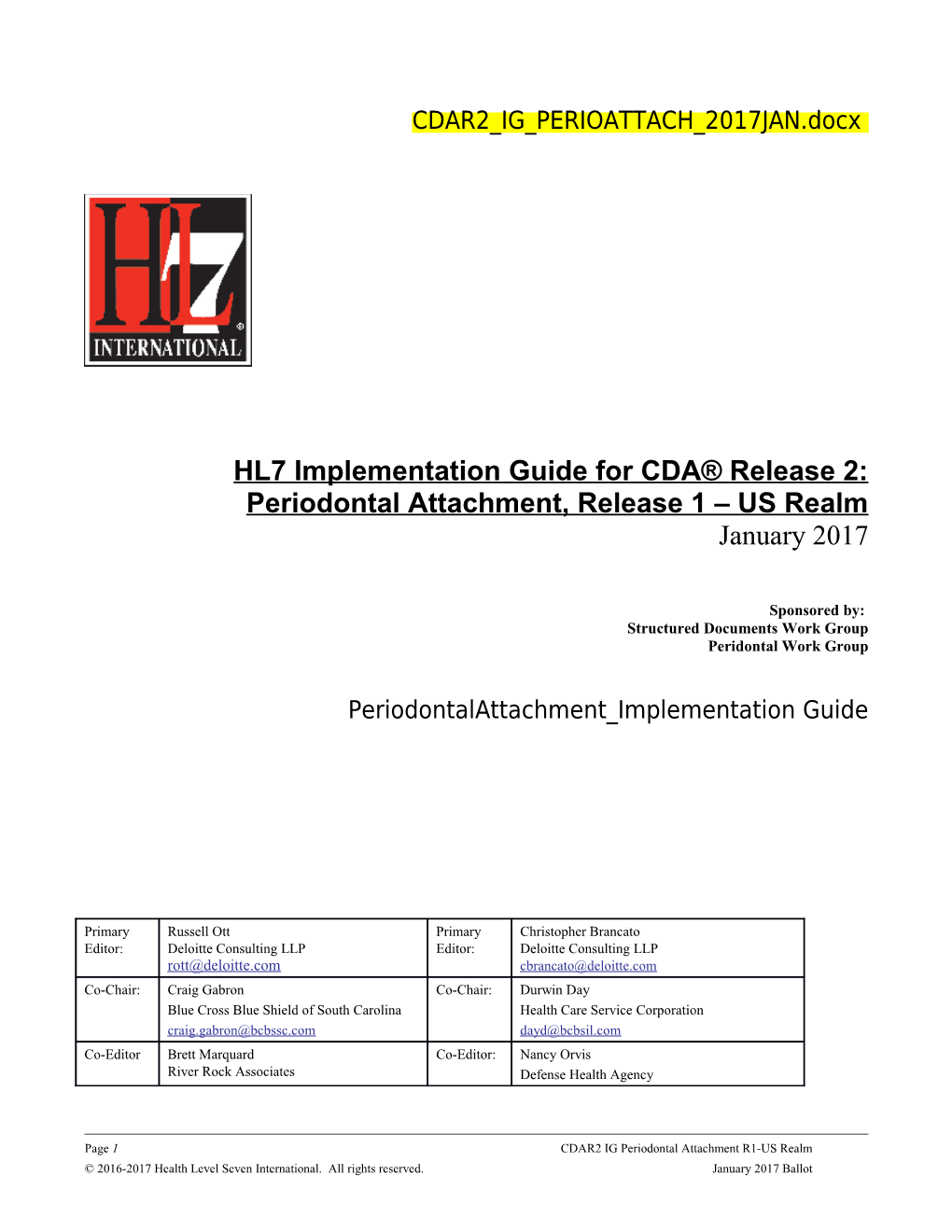 HL7 Implementation Guide for CDA Release 2 s1