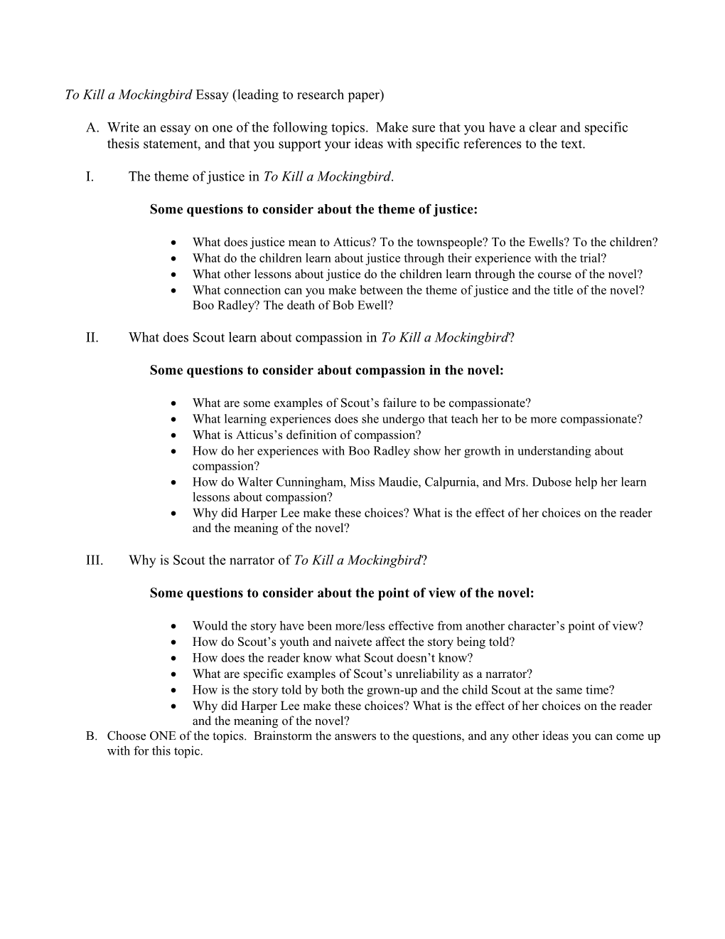 To Kill a Mockingbird Essay (Leading to Research Paper)
