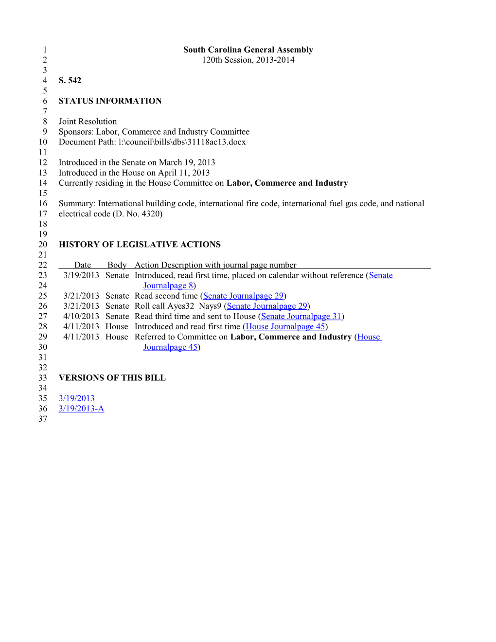 2013-2014 Bill 542: International Building Code, International Fire Code, International