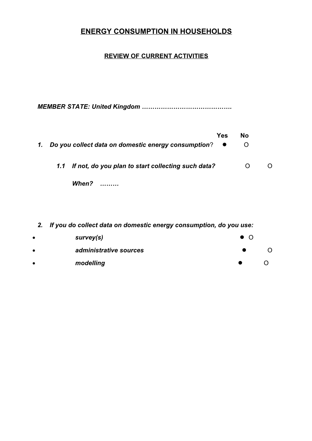 Questionnaire to Review Current Activities and Associated Costs