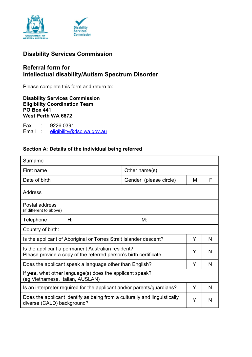 Eligibility Referral Form