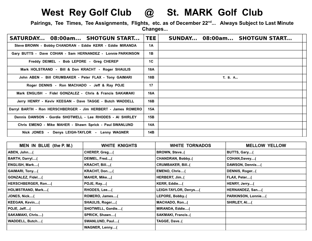 West Rey Golf Club St. MARK Golf Club