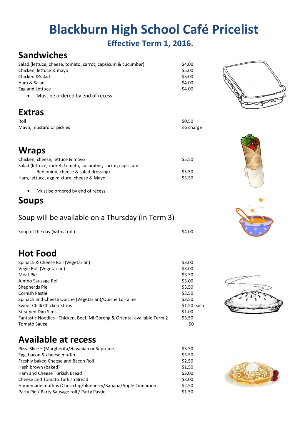 Blackburn High School Café Pricelist