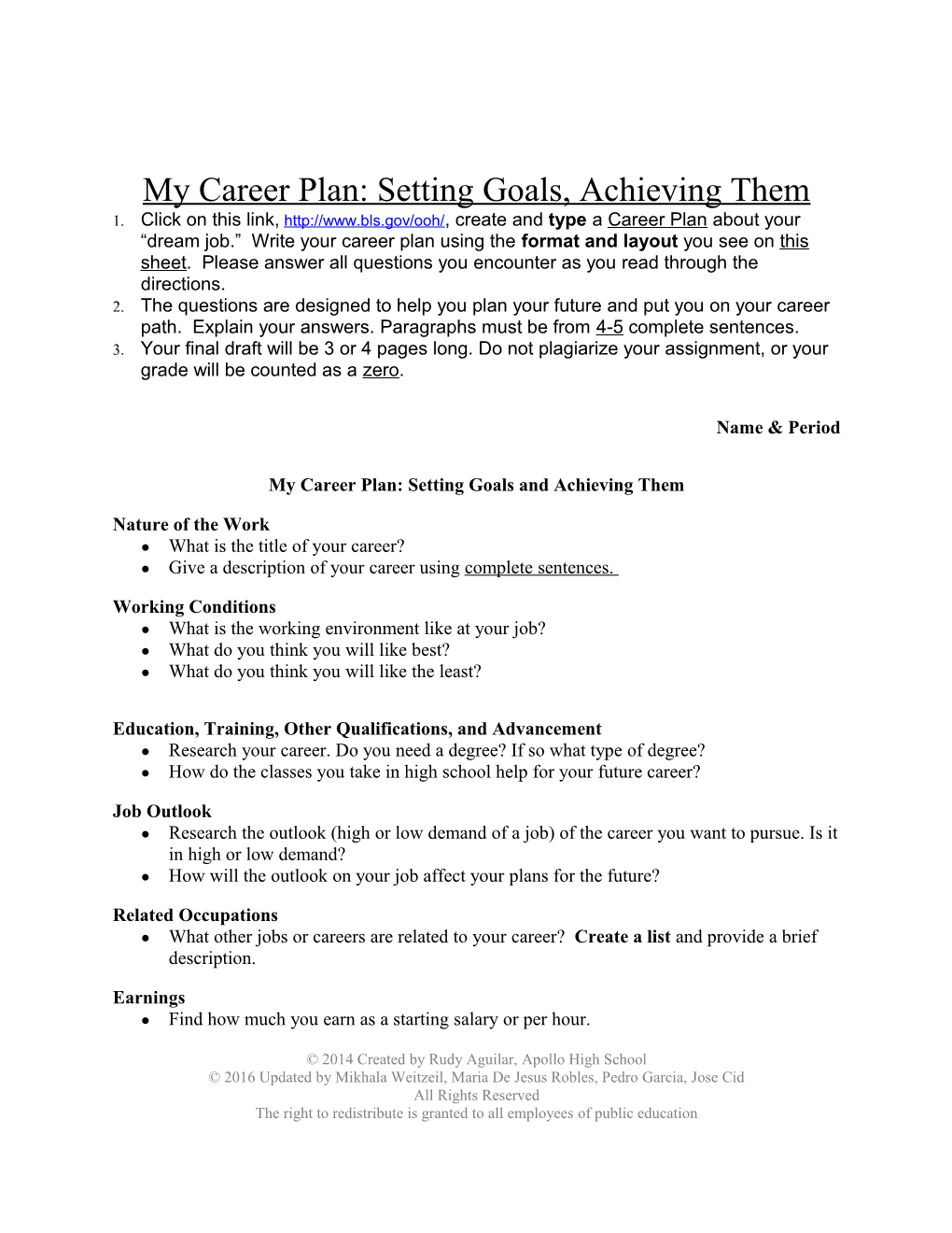 My Career Plan: Setting Goals, Achieving Them
