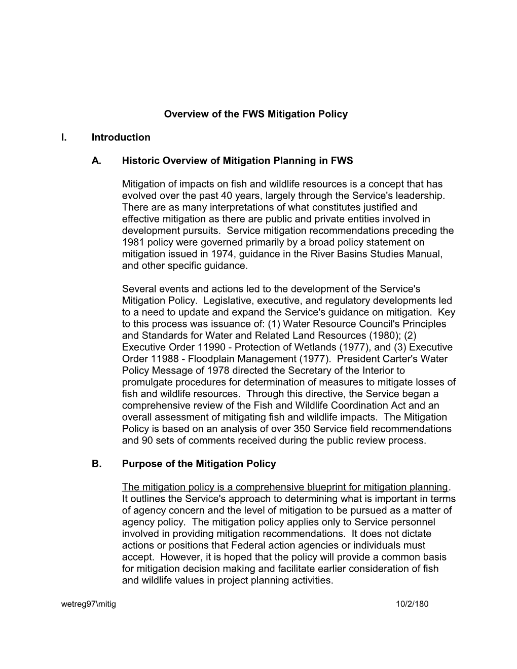 Overview of the FWS Mitigation Policy