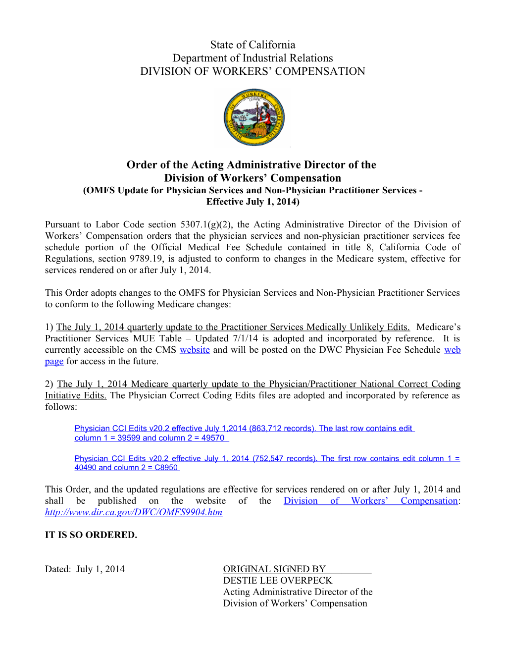 Order of the Acting Administrative Director of The s1
