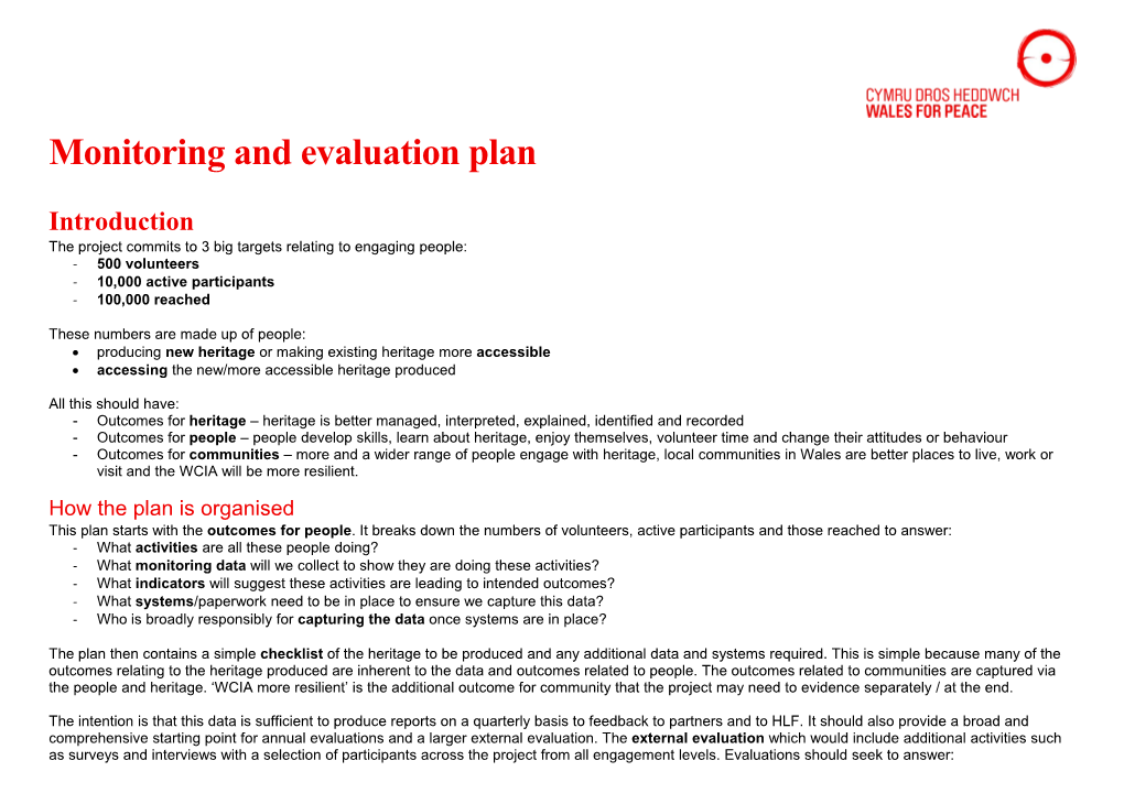 Monitoring and Evaluation Plan