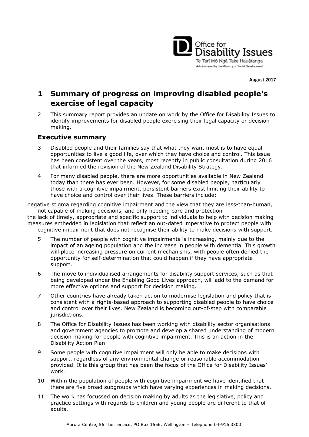 Summary of Progress on Improving Disabled People's Exercise of Legal Capacity