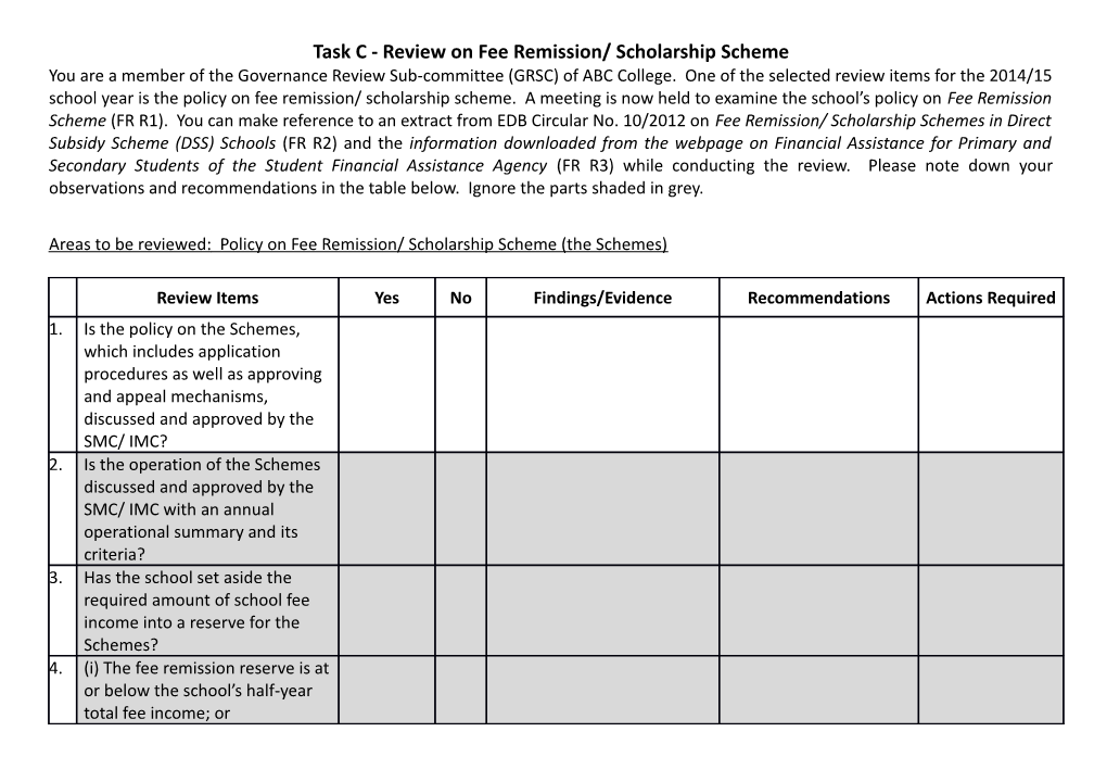 Task C - Review on Fee Remission/ Scholarship Scheme