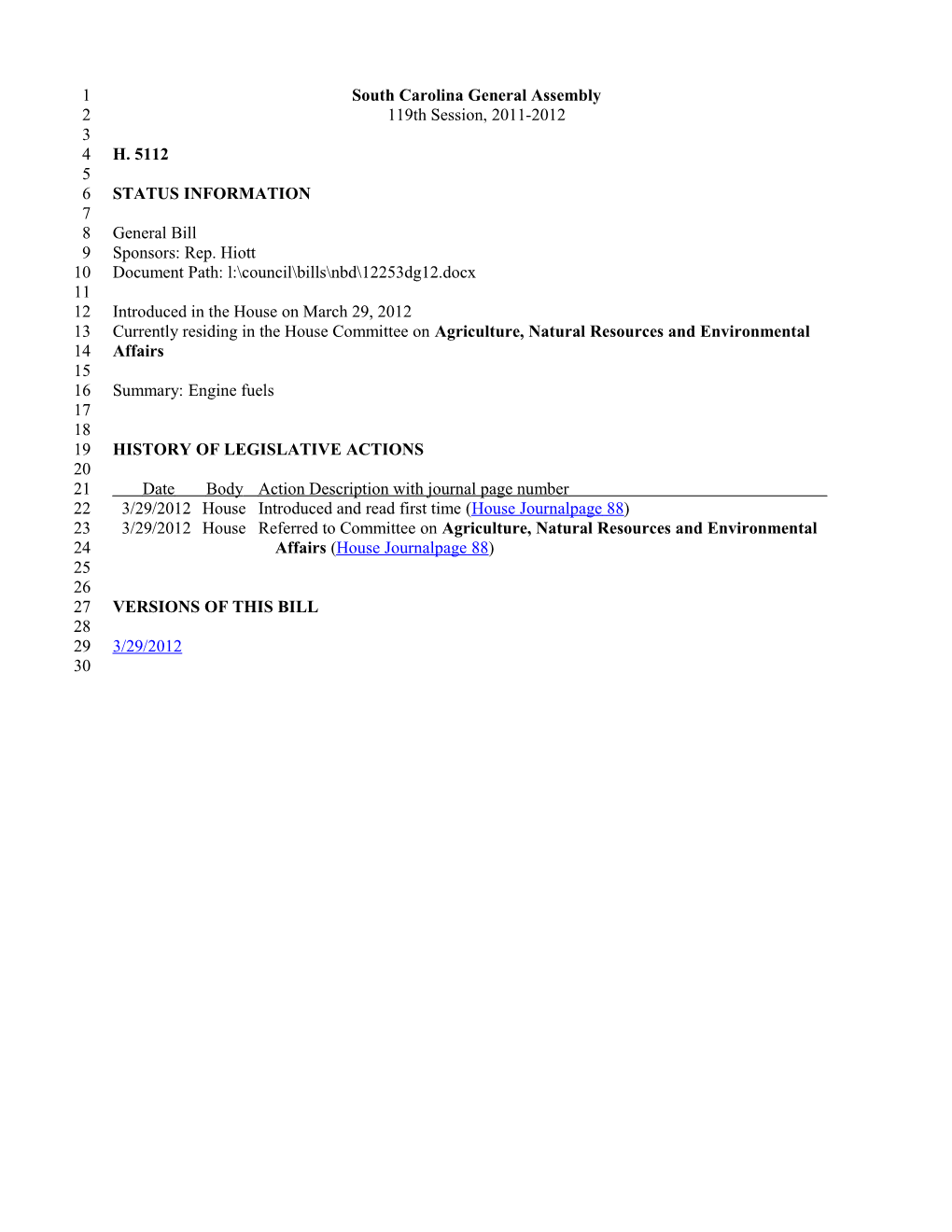 2011-2012 Bill 5112: Engine Fuels - South Carolina Legislature Online