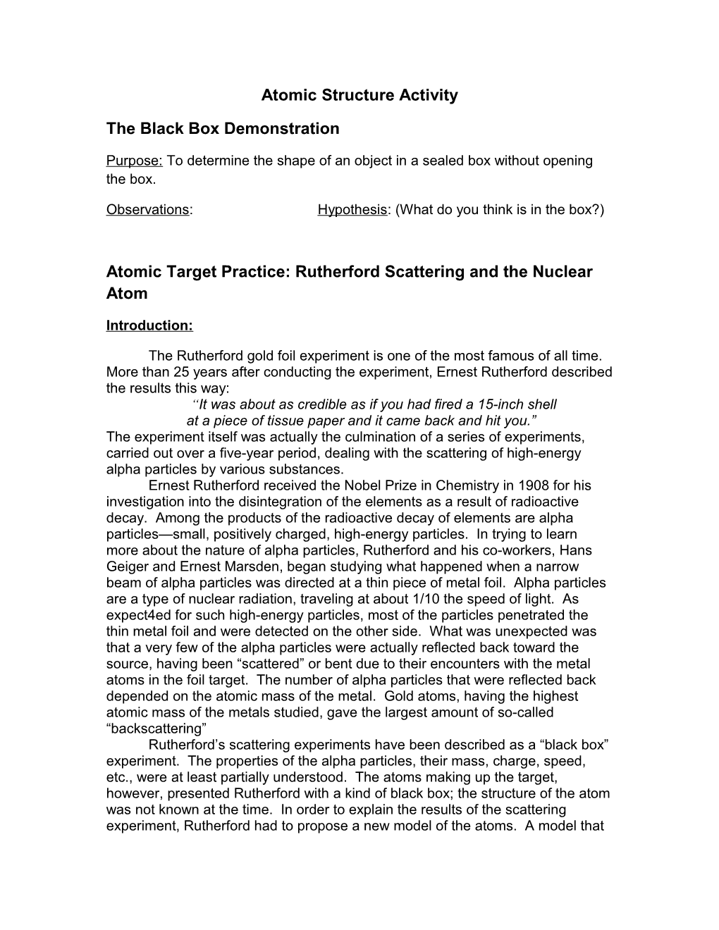 Atomic Structure Activity