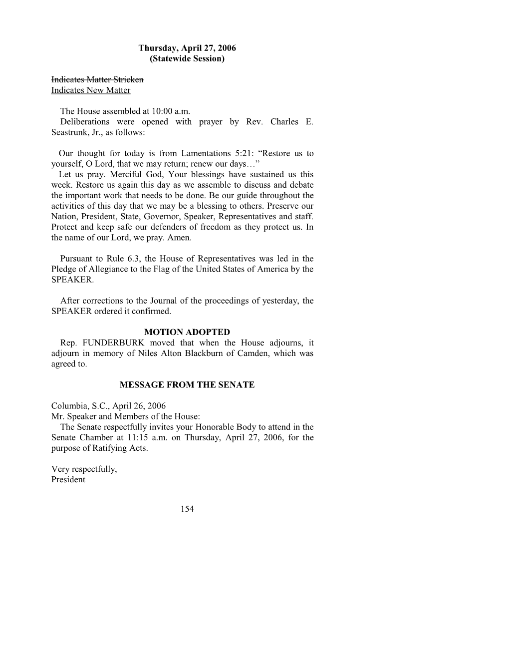 House Journal for Apr. 27, 2006 - South Carolina Legislature Online