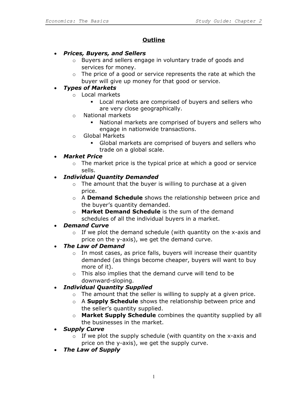 Economics: the Basicsstudy Guide: Chapter 2