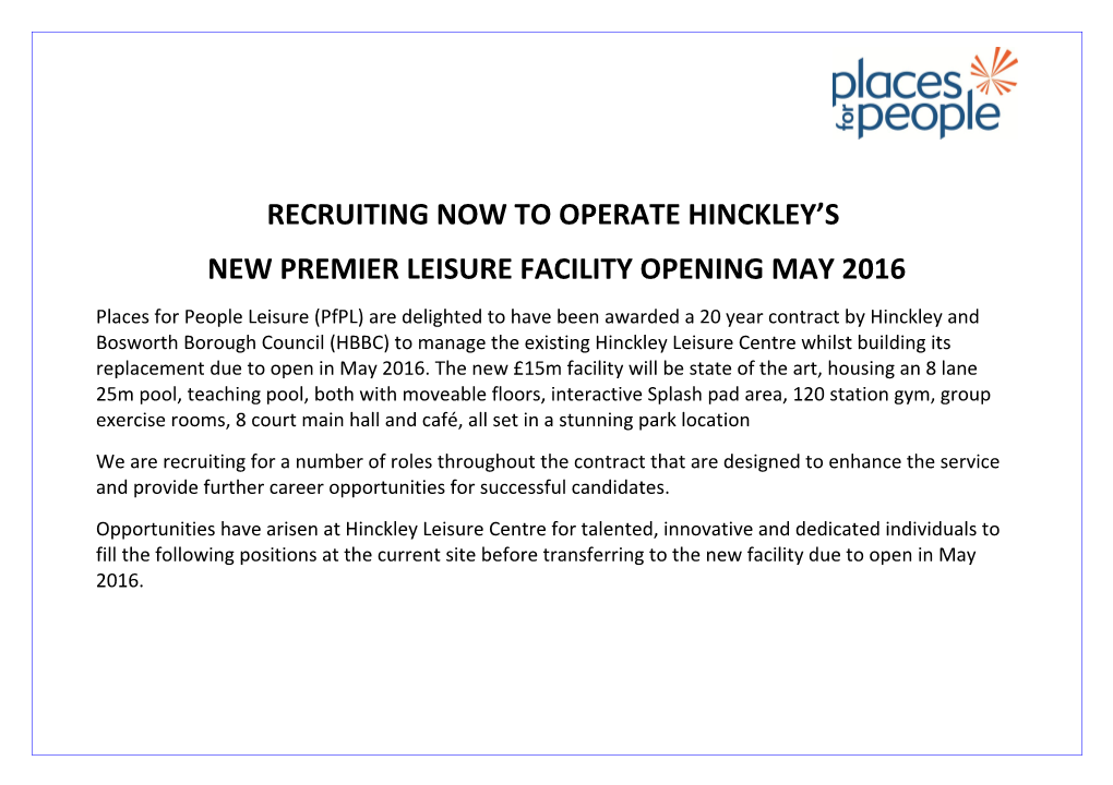 Recruiting Now to Operate Hinckley S