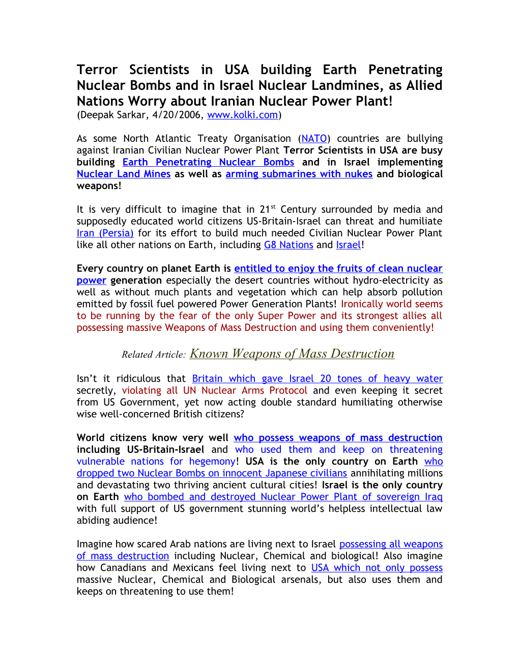 Terror Scientists in USA Building Earth Penetrating Nuclear Bombs and in Israel Nuclear