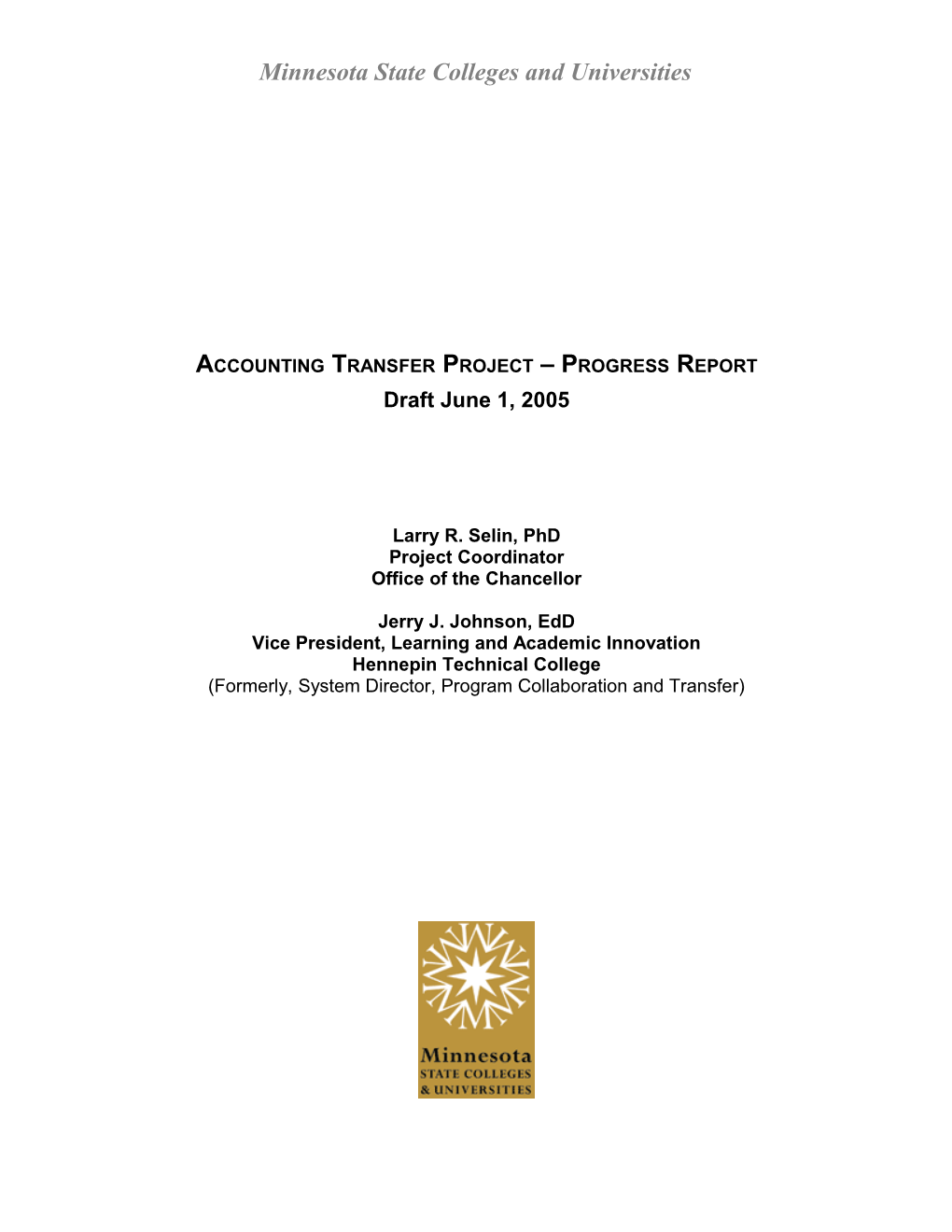 Accounting Transfer Project Progress Report-Draft 6/1/05